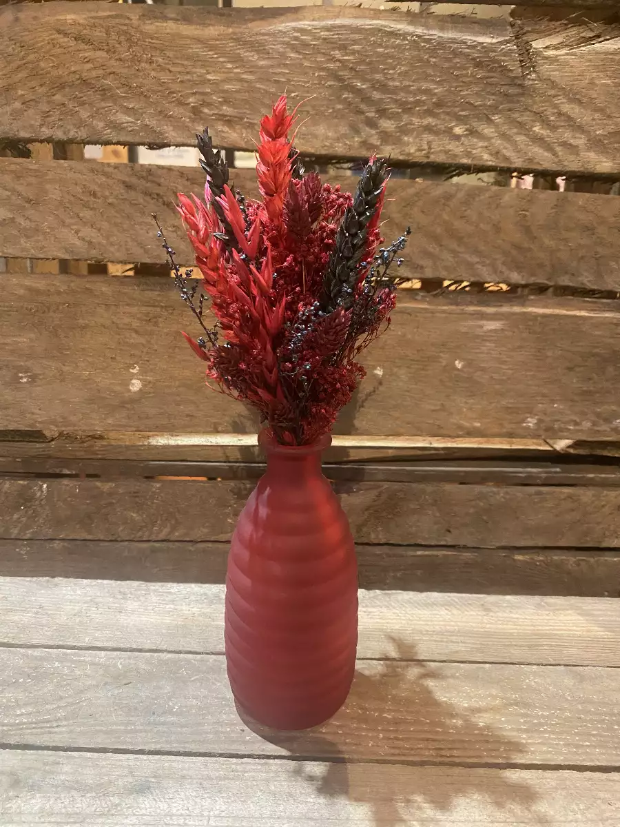 Vase fleurs séchées rouge